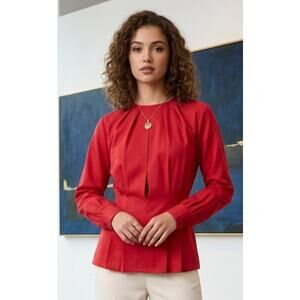 Vintage Handmade Red Fitted Edwardian Style Minimalist Blouse